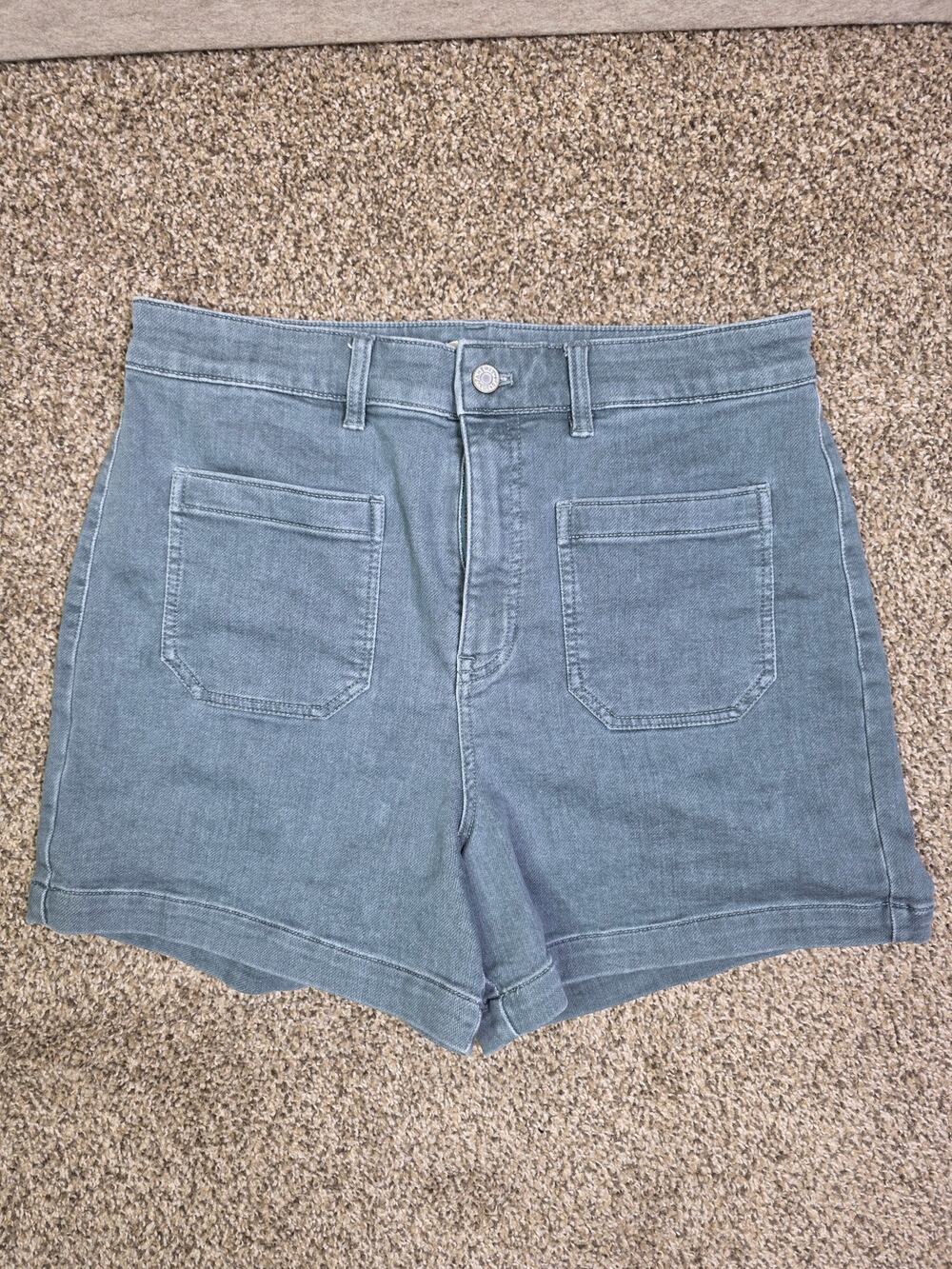 Faherty Stretch Terry Patch Pocket Shorts Blue Chambray Denim Look Size 30